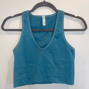 Athleta Teal Ribbed V-Neck Crop Top